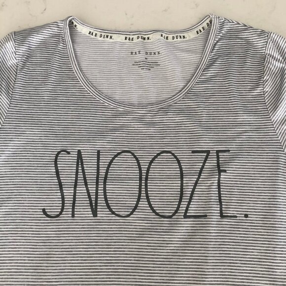 Rae Dunn SNOOZE Short Slv Scoop Neck Stripped Nightshirt Lt Heather Gray Sz M - Picture 4 of 10